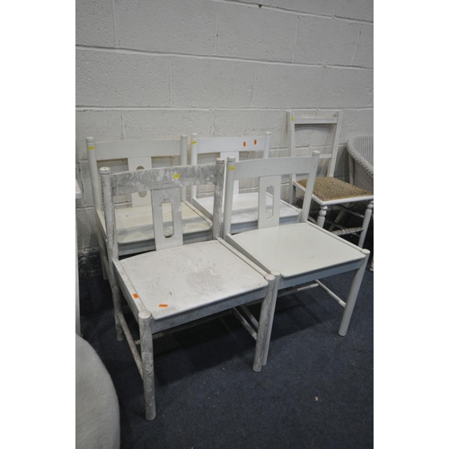 1261 - A SELECTION OF WHITE FINISH CHAIRS, to include four dining chairs, two folding directors chairs, a L... 