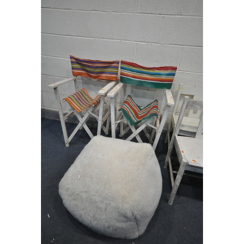 1261 - A SELECTION OF WHITE FINISH CHAIRS, to include four dining chairs, two folding directors chairs, a L... 