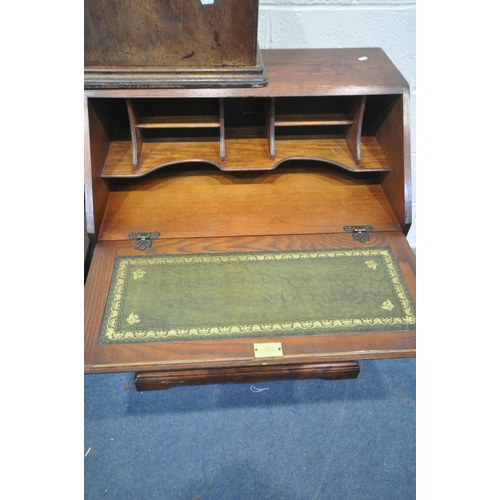 1265 - A OLD CHARM OAK LINENFOLD FALL FRONT BUREAU, with fitted interior, and four long drawers, width 75cm... 