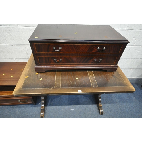 1267 - A QUANTITY OF VARIOUS FURNITRE, to include an Ercol trestle style extending dining table, length 114... 