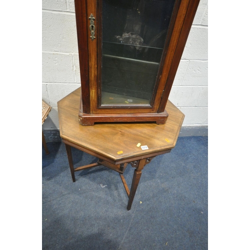 1272 - AN EDWARDIAN WALNUT OCTAGONAL CENTRE TABLE, a hardwood and bone inlaid occasional table, a late Vict... 