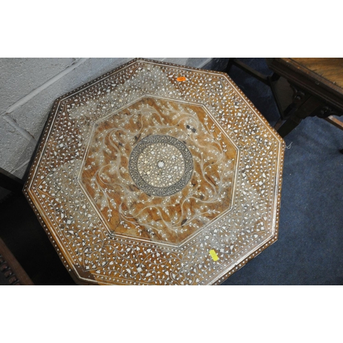 1272 - AN EDWARDIAN WALNUT OCTAGONAL CENTRE TABLE, a hardwood and bone inlaid occasional table, a late Vict... 