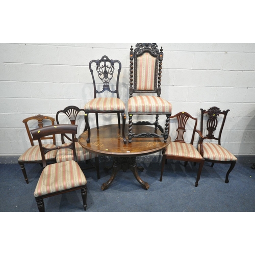 1273 - A LATE VICTORIAN WALNUT OVAL TILT TOP LOO TABLE, length 118cm x depth 86cm x height 71cm, along with... 