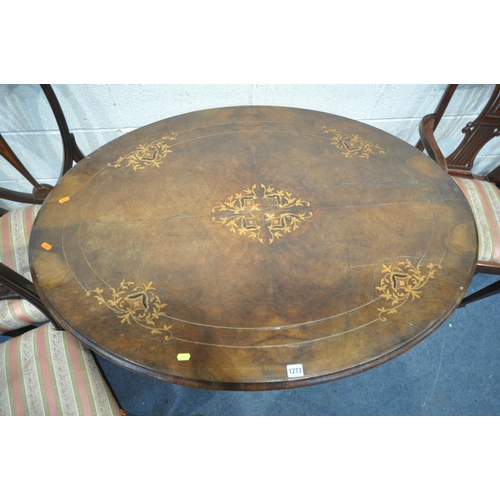 1273 - A LATE VICTORIAN WALNUT OVAL TILT TOP LOO TABLE, length 118cm x depth 86cm x height 71cm, along with... 