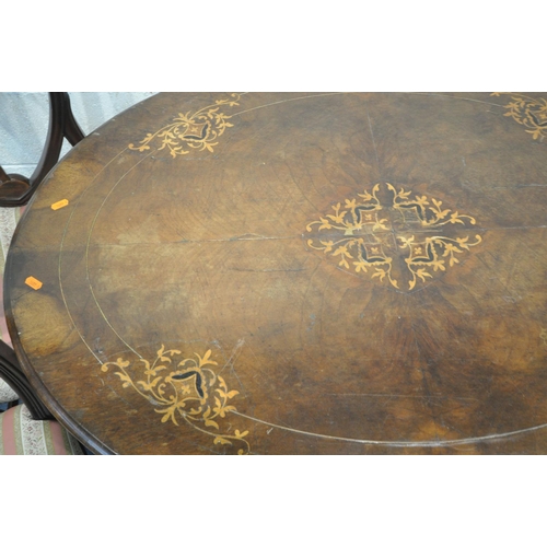 1273 - A LATE VICTORIAN WALNUT OVAL TILT TOP LOO TABLE, length 118cm x depth 86cm x height 71cm, along with... 