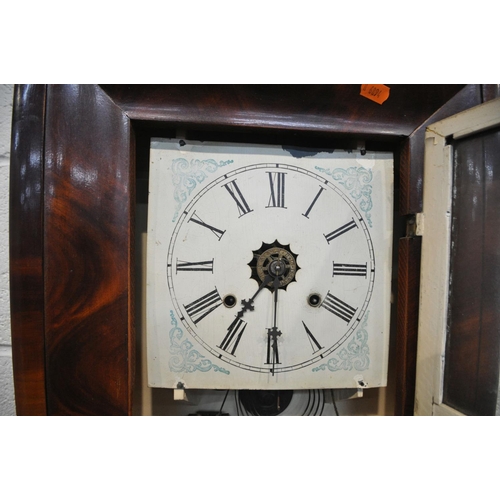 1276 - A VINTAGE FLAME MAHOGANY AMERICAN WALL CLOCK, height 66cm