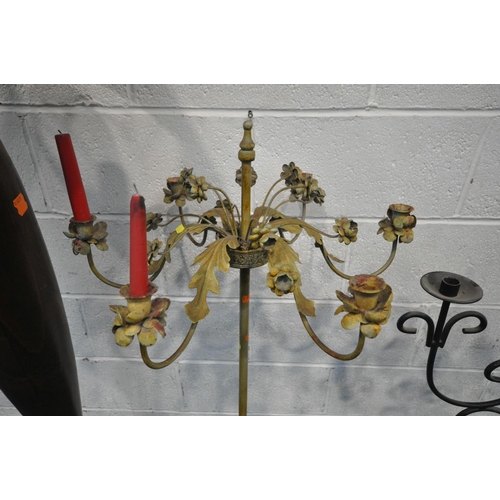 1282 - A LUZ INTERIOR WOODEN STANDARD LAMP, height 140cm, along with a gilded six branch metal floor standi... 