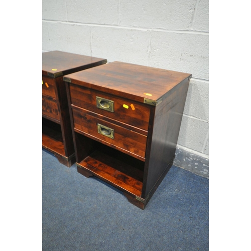 1288 - A PAIR OF HARDWOOD CAMPAIGN BEDSIDE CABINETS, with two drawers, width 51cm x depth 45cm x height 65c... 