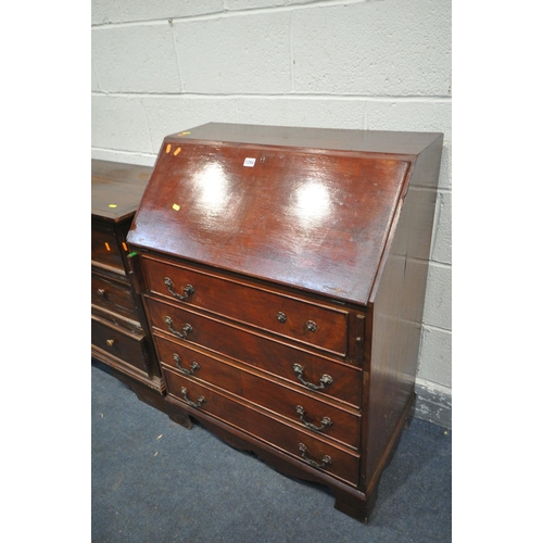 1294 - A STAINED MAHOGANY BUREAU, with four drawers, width 76cm x depth 46cm x height 100cm (condition:-poo... 