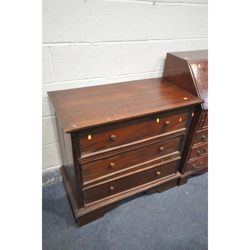 1294 - A STAINED MAHOGANY BUREAU, with four drawers, width 76cm x depth 46cm x height 100cm (condition:-poo... 