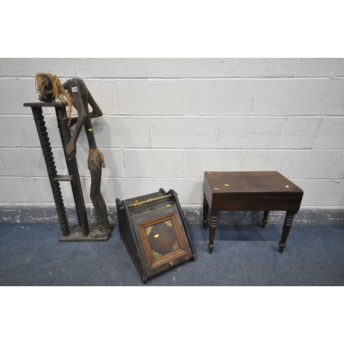 1296 - A TRIBAL FIGURAL CD RACK, along with a Edwardian purdonium, and a Victorian Bidet (condition:-worn f... 