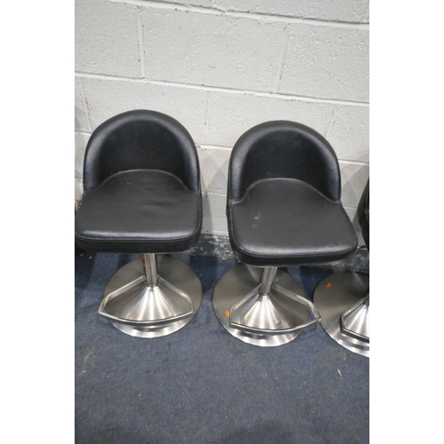 1297 - FOUR BLACK LEATHERETTE HIGH STOOLS, along with two Victorian dining chairs (condition:-high stools d... 