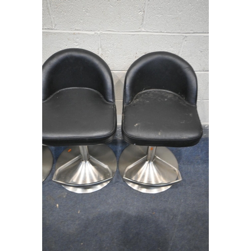 1297 - FOUR BLACK LEATHERETTE HIGH STOOLS, along with two Victorian dining chairs (condition:-high stools d... 