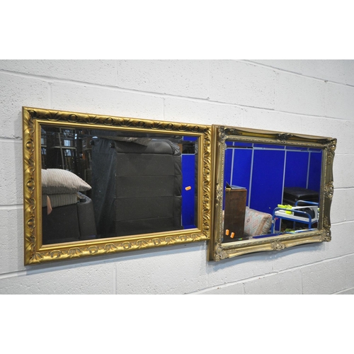 1298 - A GILT FRAMED BEVELLED EDGE WALL MIRROR, 90cm x 64cm, and another wall mirror (2)