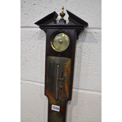 1310 - A THOMAS HEATH AND TYCHO WING MAHOGANY STICK CISTERN BAROMETER, English circa 1770, signed Heath & W... 