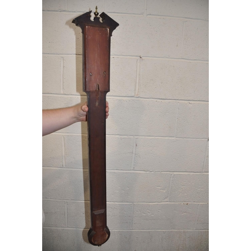 1310 - A THOMAS HEATH AND TYCHO WING MAHOGANY STICK CISTERN BAROMETER, English circa 1770, signed Heath & W... 