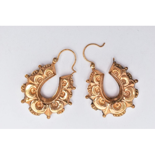 1 - A PAIR OF 9CT GOLD CREOLE HOOP EARRINGS, a pair of large hollow creole hoop earrings, fitted with a ... 