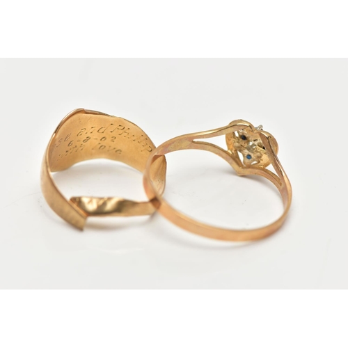 11 - TWO 9CT YELLOW GOLD RINGS, to include a diamond and sapphire cluster ring, hallmarked Birmingham 198... 