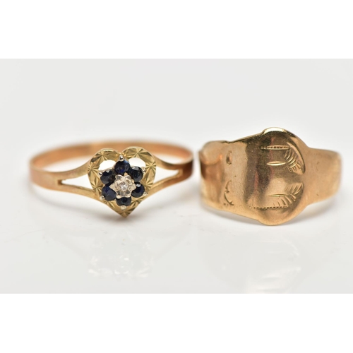 11 - TWO 9CT YELLOW GOLD RINGS, to include a diamond and sapphire cluster ring, hallmarked Birmingham 198... 