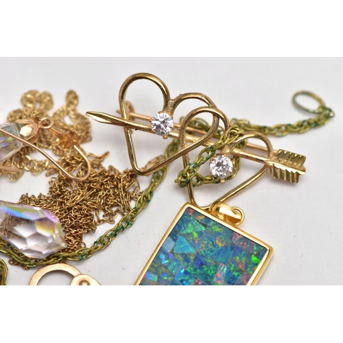 12 - ASSORTED 9CT GOLD AND YELLOW METAL JEWELLERY, to include a fine 9ct gold Spiga chain, hallmarked 9ct... 