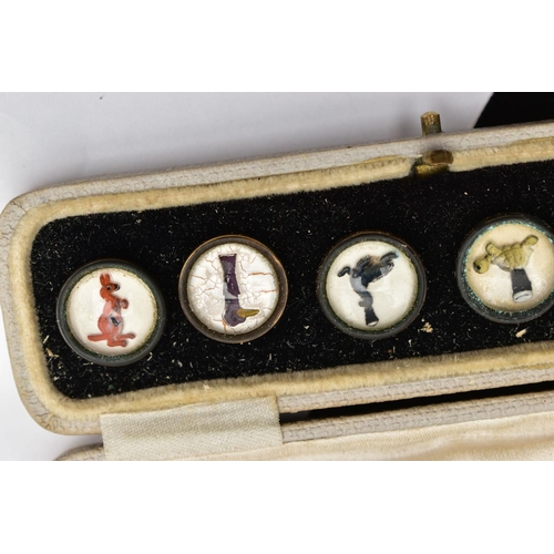 26 - A CASED SET OF SIX GUINNESS DRESS STUDS, six advertising dress studs depicting a seal, tortoise, two... 