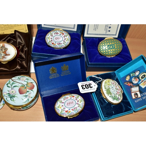 303 - A GROUP OF HALCYON DAYS AND OTHER ENAMEL TRINKET BOXES ETC, comprising a Halcyon Days British Museum... 