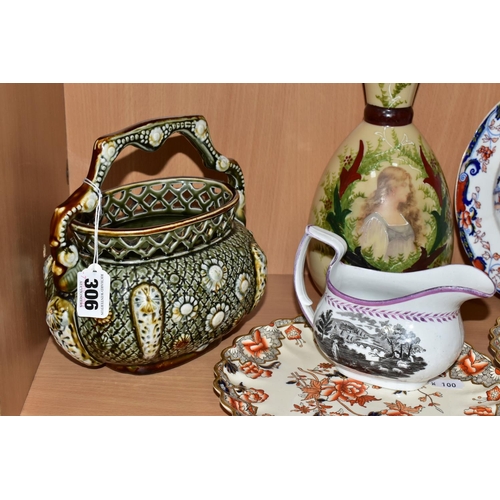 306 - A GROUP OF NINETEENTH CENTURY CERAMICS AND GLASS WARE, comprising six wavy rimmed Copeland Spode 'Be... 