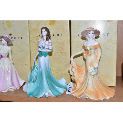 314 - FOUR BOXED COALPORT LADIES OF FASHION FIGURINES, comprising Margaret exclusive to figurine events in... 