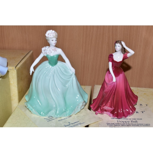 317 - TEN COALPORT FIGURINES, of which eight Debutantes are boxed: Cinderella's Ball Debutante of the Year... 