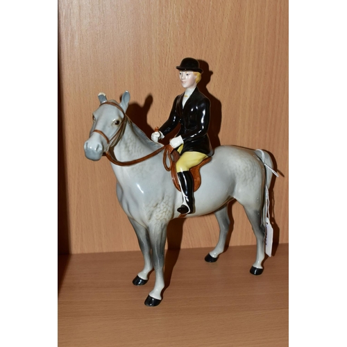 328 - TWO BESWICK HUNTSWOMAN FIGURINES, model no 1730, one has a grey horse, the other brown, height 21cm ... 