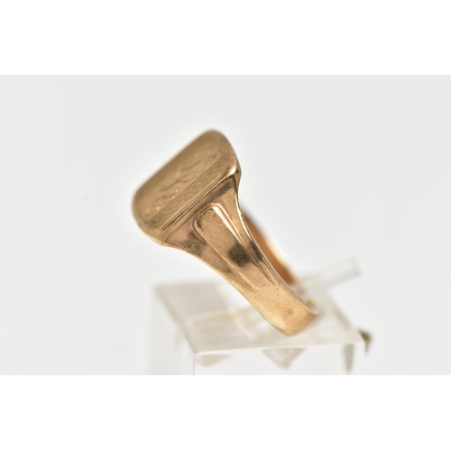 33 - A 9CT GOLD SIGNET RING, of a square form with engraved initials and engine turned pattern, textured ... 