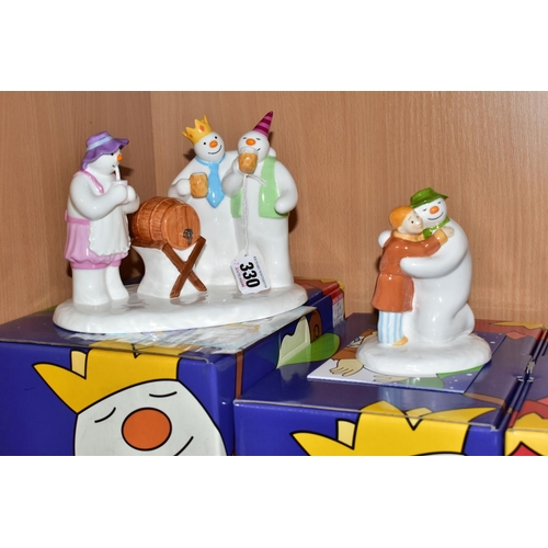 330 - FOUR BOXED COALPORT THE SNOWMAN CHARACTER FIGURES, comprising The Greeting, Having a Party limited e... 