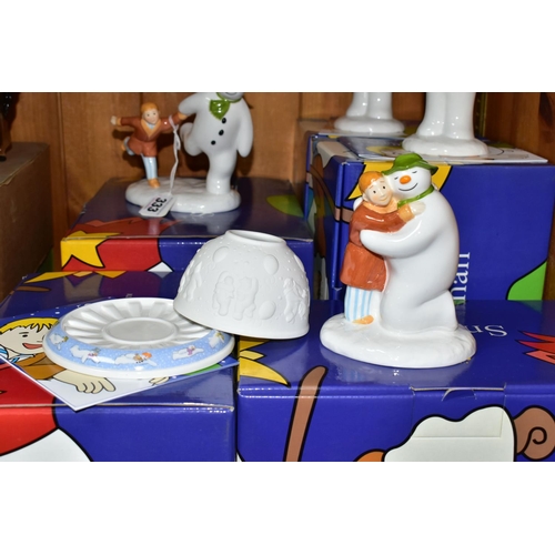 333 - FOUR BOXED COALPORT THE SNOWMAN CHARACTER FIGURES AND A BOXED CANDLE HOLDER, comprising two x The Gr... 