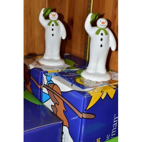 333 - FOUR BOXED COALPORT THE SNOWMAN CHARACTER FIGURES AND A BOXED CANDLE HOLDER, comprising two x The Gr... 