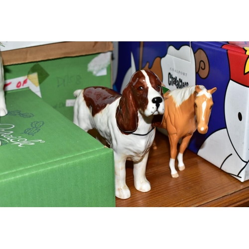 334 - A GROUP OF BESWICK AND ROYAL DOULTON HORSES AND DOGS, comprising a boxed brown Beswick Spirit of Fre... 