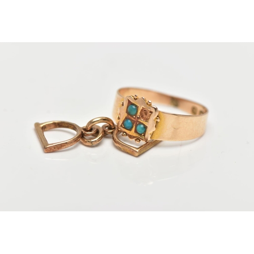 34 - A LATE VICTORIAN 15CT GOLD RING AND A 9CT GOLD CHARM, the AF ring designed with a wavy square head s... 