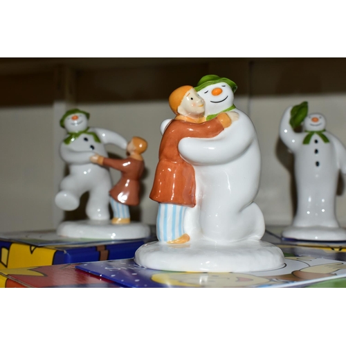 340 - FIVE BOXED COALPORT SNOWMAN CHARACTERS ORNAMENTS, comprising 'Soft Landing', 'The Greeting', 'Dancin... 