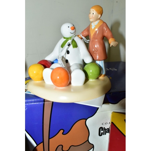 340 - FIVE BOXED COALPORT SNOWMAN CHARACTERS ORNAMENTS, comprising 'Soft Landing', 'The Greeting', 'Dancin... 