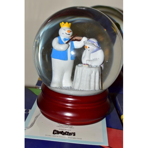 342 - THREE BOXED COALPORT 'THE SNOWMAN' SNOW GLOBES, comprising a limited edition 'At The Party' 325/2000... 