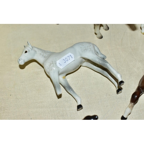 345 - A COLLECTION OF BESWICK HORSES ETC, to include three Foal 763 third versions in Brown, Palomino (mis... 