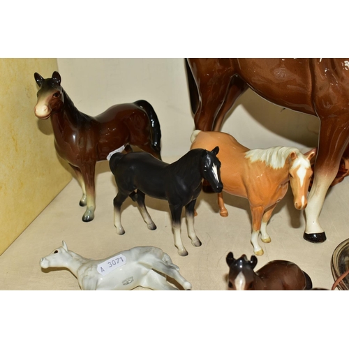 345 - A COLLECTION OF BESWICK HORSES ETC, to include three Foal 763 third versions in Brown, Palomino (mis... 