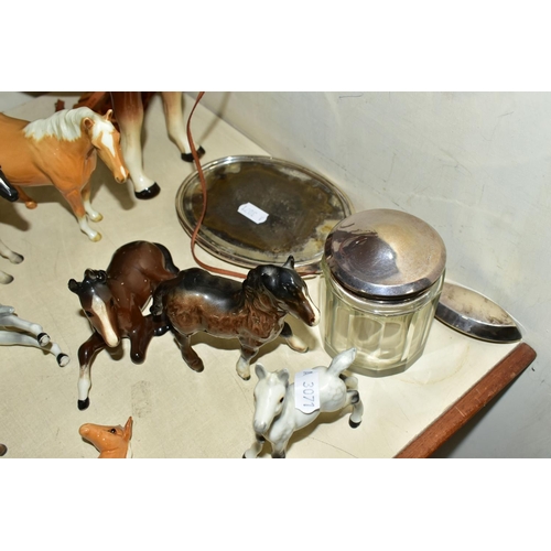 345 - A COLLECTION OF BESWICK HORSES ETC, to include three Foal 763 third versions in Brown, Palomino (mis... 