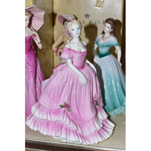 350 - FIVE BOXED COALPORT FIGURINES, comprising Leonie 292/1000, Joy 142/1000, Madeline produced for the A... 