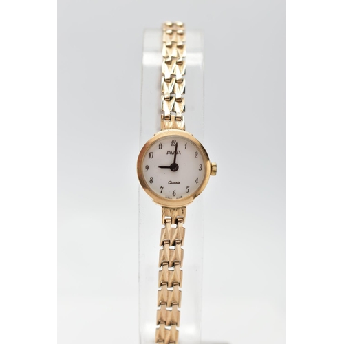 50 - A LADIES 9CT GOLD 'AVIA' WRISTWATCH, quartz movement, round white dial signed 'Avia', Arabic numeral... 