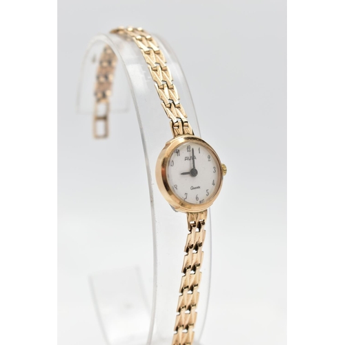 50 - A LADIES 9CT GOLD 'AVIA' WRISTWATCH, quartz movement, round white dial signed 'Avia', Arabic numeral... 