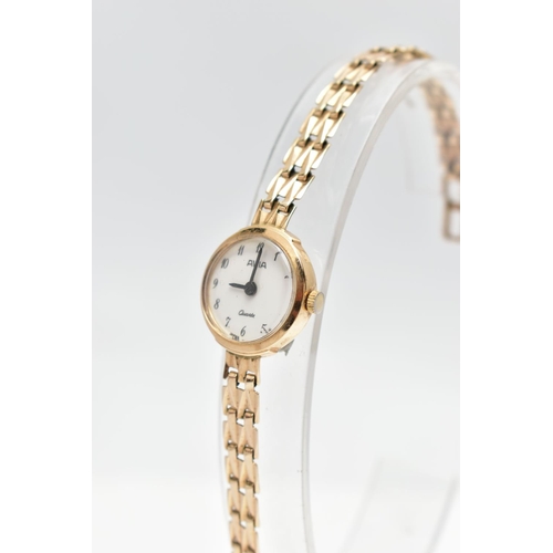 50 - A LADIES 9CT GOLD 'AVIA' WRISTWATCH, quartz movement, round white dial signed 'Avia', Arabic numeral... 