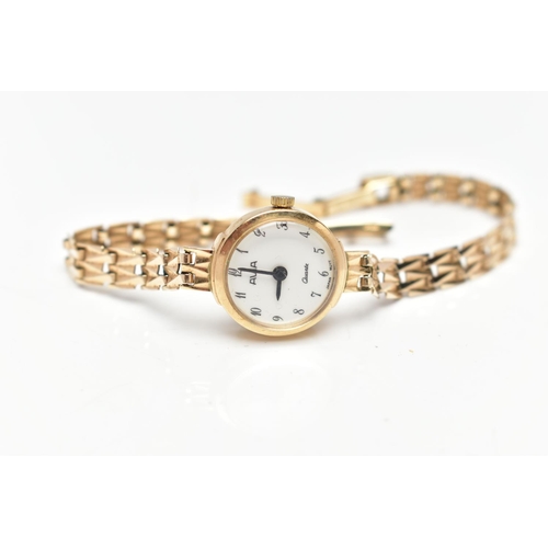 50 - A LADIES 9CT GOLD 'AVIA' WRISTWATCH, quartz movement, round white dial signed 'Avia', Arabic numeral... 