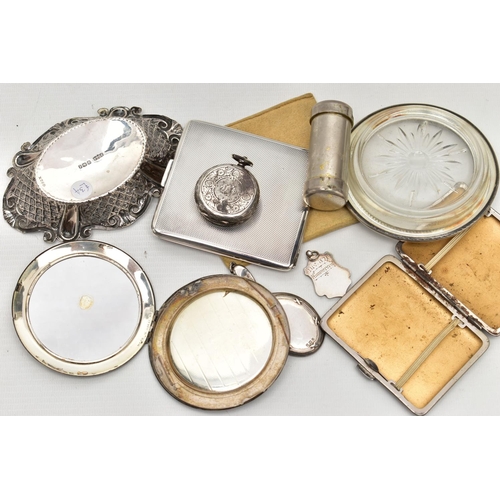 57 - A SILVER BONBON DISH AND OTHER WHITE METAL ITEMS, to include an oval pierced bonbon dish hallmarked ... 