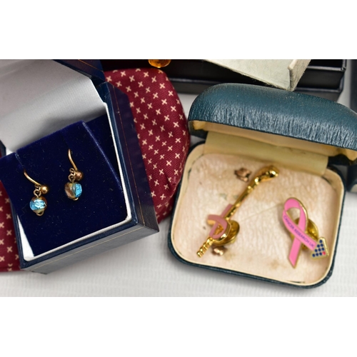 58 - A BOX OF ASSORTED ITEMS, to include a pair of oval imitation pearl clip on earrings, signed to the r... 