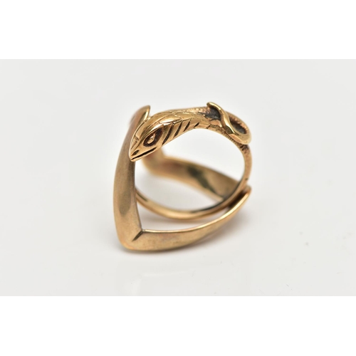 6 - TWO 9CT GOLD RINGS, the first a double wishbone ring, plain polished finish, hallmarked 9ct Birmingh... 